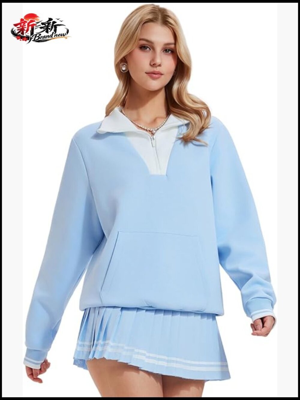 Women's 2 Piece Skirt Set Long Sleeve Half Zip Golf Pickleball Outfit with